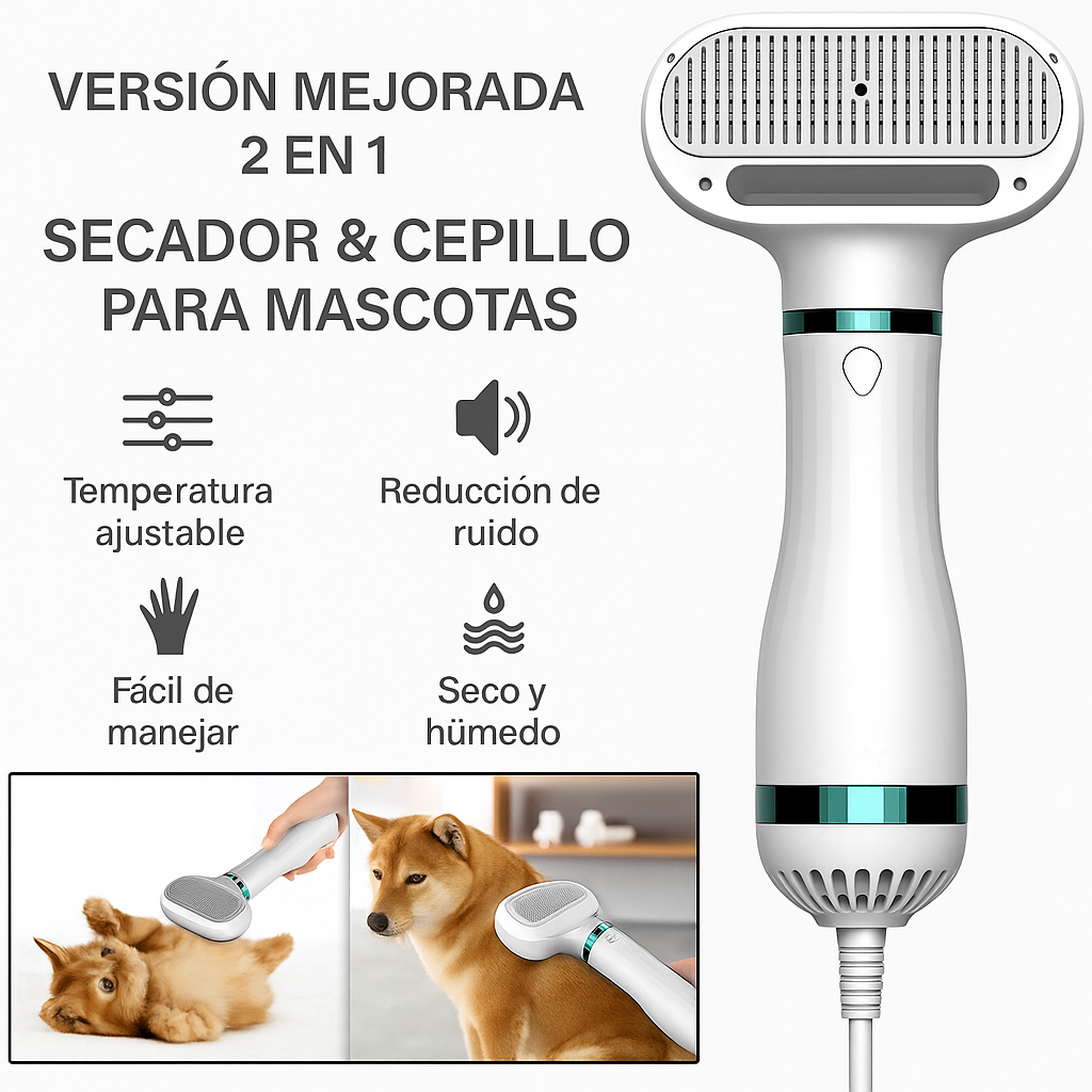 Cepillo Y Secador De Mascotas 2 En 1